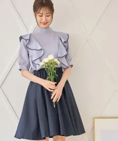 tocco closet 前後2WAYボウタイリボン付パイピングフリルブラウスのサムネイル