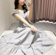 ♡ An MILLE デザインフリルコットンOP アイスグレー ♡