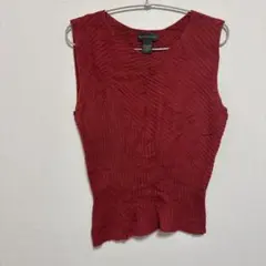 ノースリーブニット 【M】赤 リブ ニットベスト 大人女子 無地 上品 シンプル