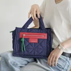 24日まで値下げ‼️ベイフローネイビー キルティング ショルダートートバッグ