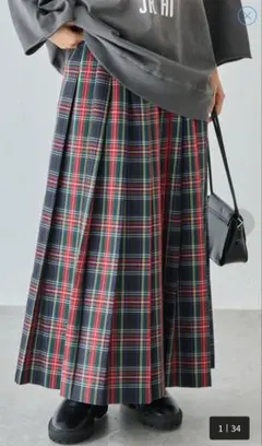 LAVEANGE◇タータンチェックプリーツスカートLL◇レッド◇ラビアンジェ
