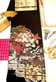 美品❇️作家物 手描友禅 暈し染め 黒留袖 比翼仕立て フルセット