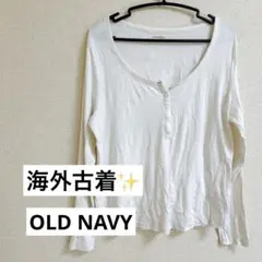 OLD NAVY ホワイト 長袖ヘンリーネックTシャツ