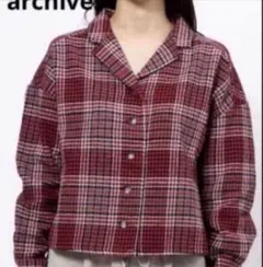 archives（アルシーヴ）チェック シャツ ジャケット ツイードM 赤のサムネイル