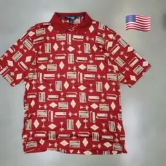 アメリカ製　LANDS' END ゴルフ柄 ポロシャツ レッド 冷感素材のサムネイル