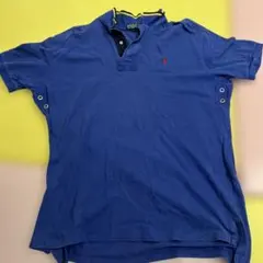 希少XL ラルフローレン ポロシャツ 紺×赤ポニー 襟黄黒ライン 脇ハトメ 古着