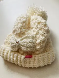 IGNIO リボン付きポンポン ニット帽 スキー 帽子 キッズ レディース