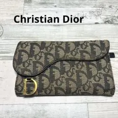 DIOR 三つ折り 長財布 サドル トロッター Dチャーム ネイビー ジャガード DIOR 三つ折り 長財布 サドル トロッター Dチャーム ネイビー