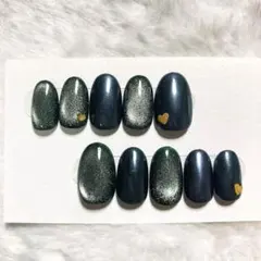 現品 ダークグリーン マグネット ネイルチップ 10個セット