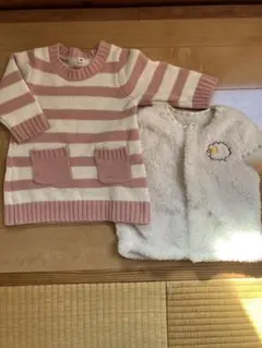 ベビーニットワンピース　チュニック　フリースベスト2枚セット