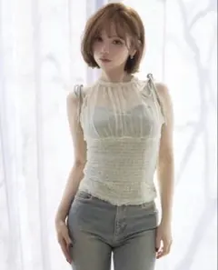 ANDMARY Paula lacey chiffon tops blue - メルカリ