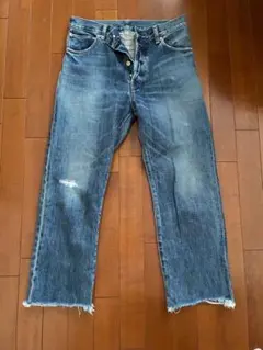 ストレートデニム ダークブルー フリンジ裾