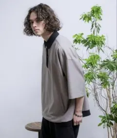 Casper John クレリックポロシャツ グレー×ブラックのサムネイル