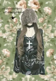 ミニチュニックワンピース　y2kグランジ ダークコア オフショルダー　背中開き