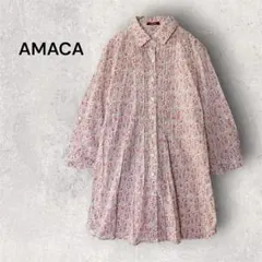 【美品】 AMACA 長袖フリルチュニックブラウス 38 紫 花柄 総柄 AMACA / アマカ （レディース） シャツ・ブラウス | ファッション通販