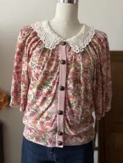 ◆アクシーズファム◆レトロ　花柄 半袖 カーディガン ピンク　クラッシックのサムネイル