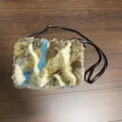 ファーバッグ フェイクファー クラッチバッグ 2WAY ブルー系
