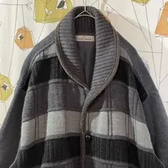 レトロ古着 ショールカラー パッチワーク ニットジャケット