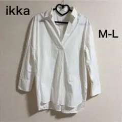 【ikka】スキッパー長袖シャツ ブラウス（M-L）ホワイトのサムネイル