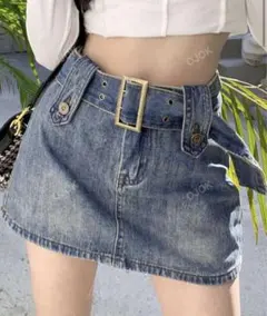shein デニム ベルト付きミニスカート
