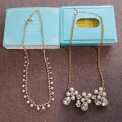 2点セット パールとクリスタルのゴールドネックレス