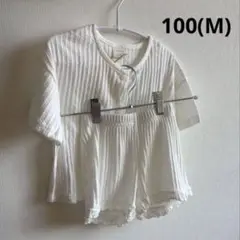 韓国子ども服 LINDO ホワイトリブ編みセットアップ100(M)【新品】