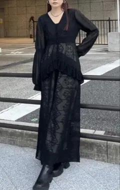 新品タグ付きAmeri レースブラックロングワンピース