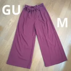 GU☆ワイドパンツ　Mサイズ　ウエストリボン　ボトムス　赤系パンツ