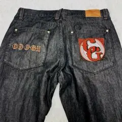 美品00s極太 COOGI W42 バギーブラックデニム 豪華刺繍 B系Y2Kのサムネイル