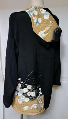 黒留袖 リメイク花柄刺繍 パーカー