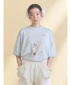 merry jenny 犬プリント 半袖Tシャツ ブルー Fのサムネイル