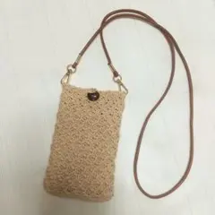 【お値下げ】キラキラ♪ラメのスマホショルダー ベージュ ハンドメイド １点物！