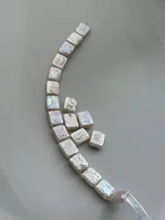 淡水パール メタリック　虹色　レクタングル　ダブルホール　ツヤツヤ　レア　ラスト