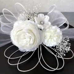 髪飾り　成人式　卒業式　結婚式　和装　振袖　七五三　白　りぼん　つまみ細工
