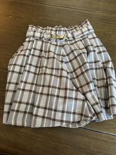 グレー系チェック プリーツキュロット ベルト付き