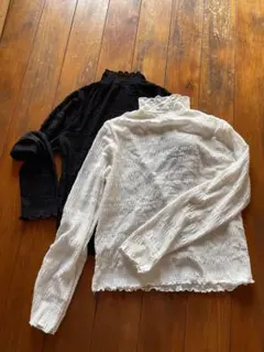 フリル襟シワ加工長袖トップス2色セット