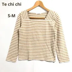 テチチ(S-M)バックリボンボーダーカットソー　長袖　コットン　ベージュ