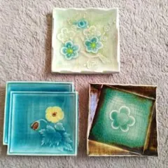 梅　桜　花柄　陶器　小皿　銘々皿　3枚 セット