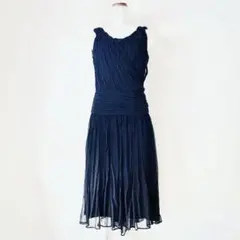 美品 アンタイトル 日本製 裏地シルク混 シフォンドレス ワンピース ブラックのサムネイル