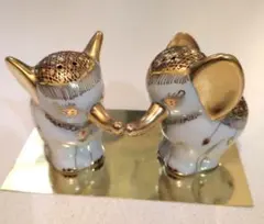 象のモチーフ 陶器製 ソルト＆ペッパー入れ 2個セット