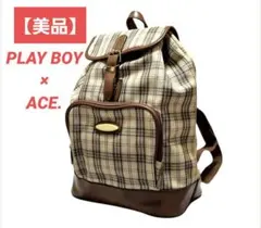 【美品】PLAYBOY×ACEコラボ　チェック柄リュック　ベージュのサムネイル