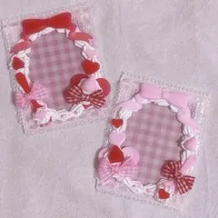 ホイップデコ トレカケース ペア 量産型 ガーリーリボン 赤×ピンク いちご ♡