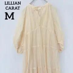 【リリアンカラット】ロングワンピース 七分袖 リボン付き ベージュ Mサイズ