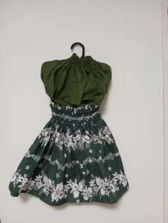 パウスカート フラダンス用 グリーン 花柄のサムネイル