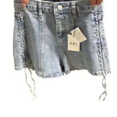GRL サイド、ドロストリボン付きデニムショートパンツ、新品タグ付き