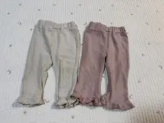 バースデイ リブ素材 フリル、フレア裾パンツ 2色セット