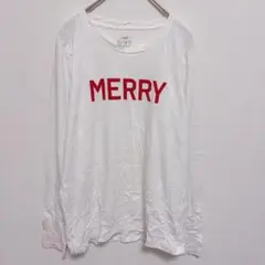 ロゴ カットソー クルーネック 長袖 S 白 赤 綿100 クリスマス ロンTのサムネイル