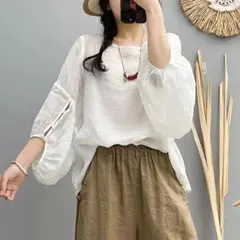 綺麗め 無地＆シンプル 丸襟 ブラウス 大きいサイズ パフスリーブ 着痩せ