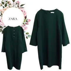 【ザラ】ZARA♡ワンピース【М】カジュアル♡ダークグリーン♡後ろパール風