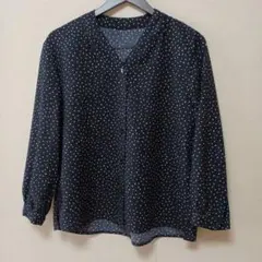 LEPSIM　レプィシム　Vネック前あきブラウス　長袖シャツ 　ネイビー　ドット